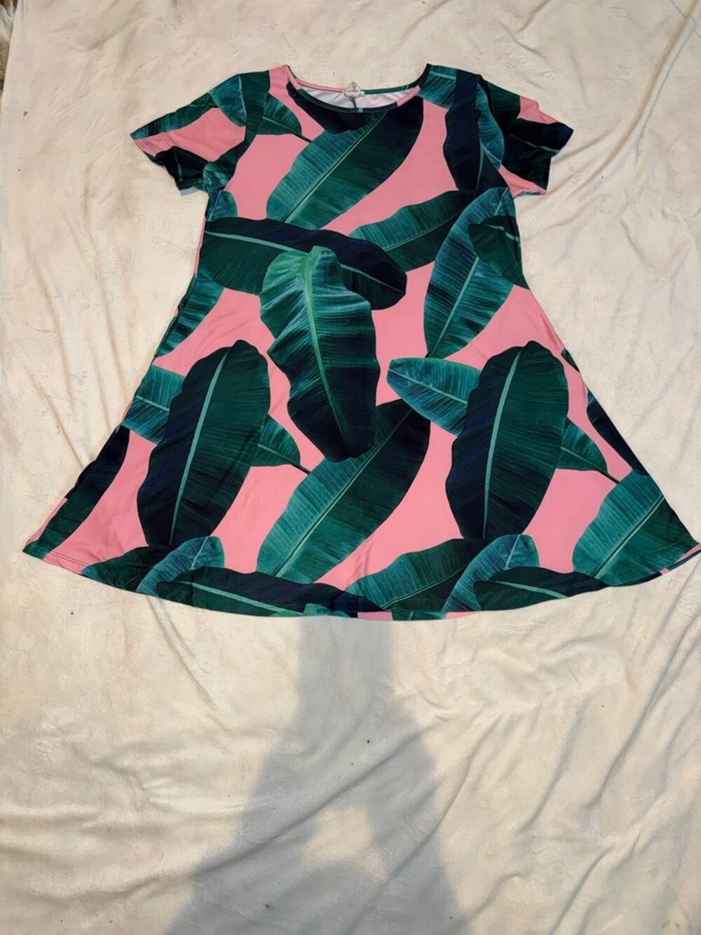 Xlete Pink Tropical Leaf Print Dress